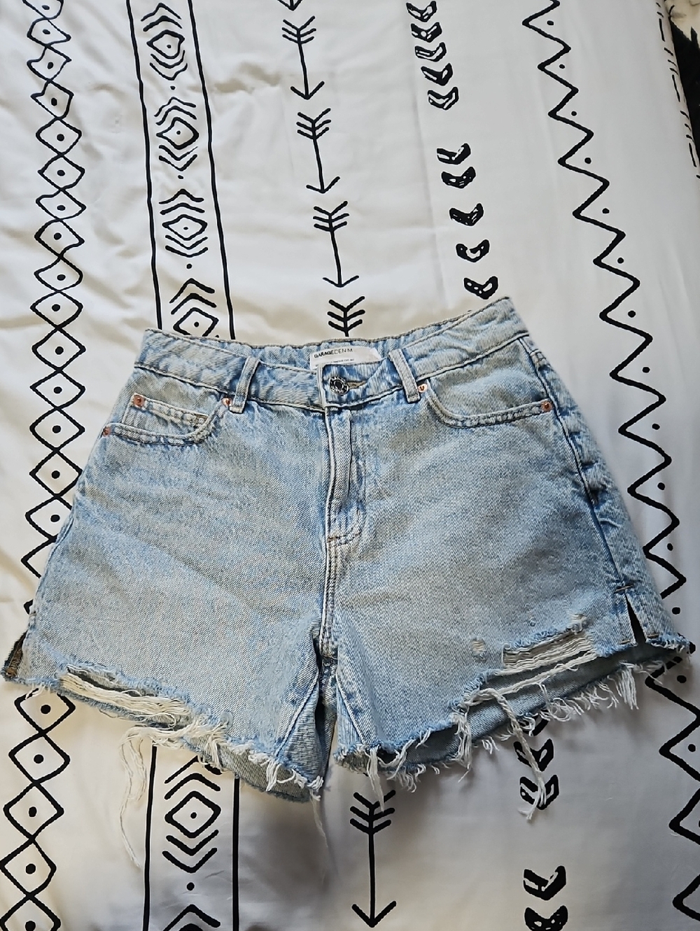 Garage Light Blue Distressed High-Rise Denim Shorts